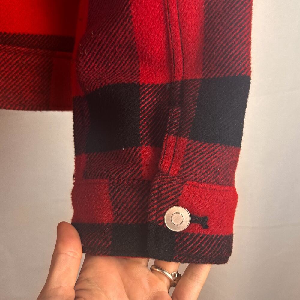 GAP Red Black Plaid Flannel Fur Bomber Jacket Removable Collar Sz. S - Picture 6 of 8